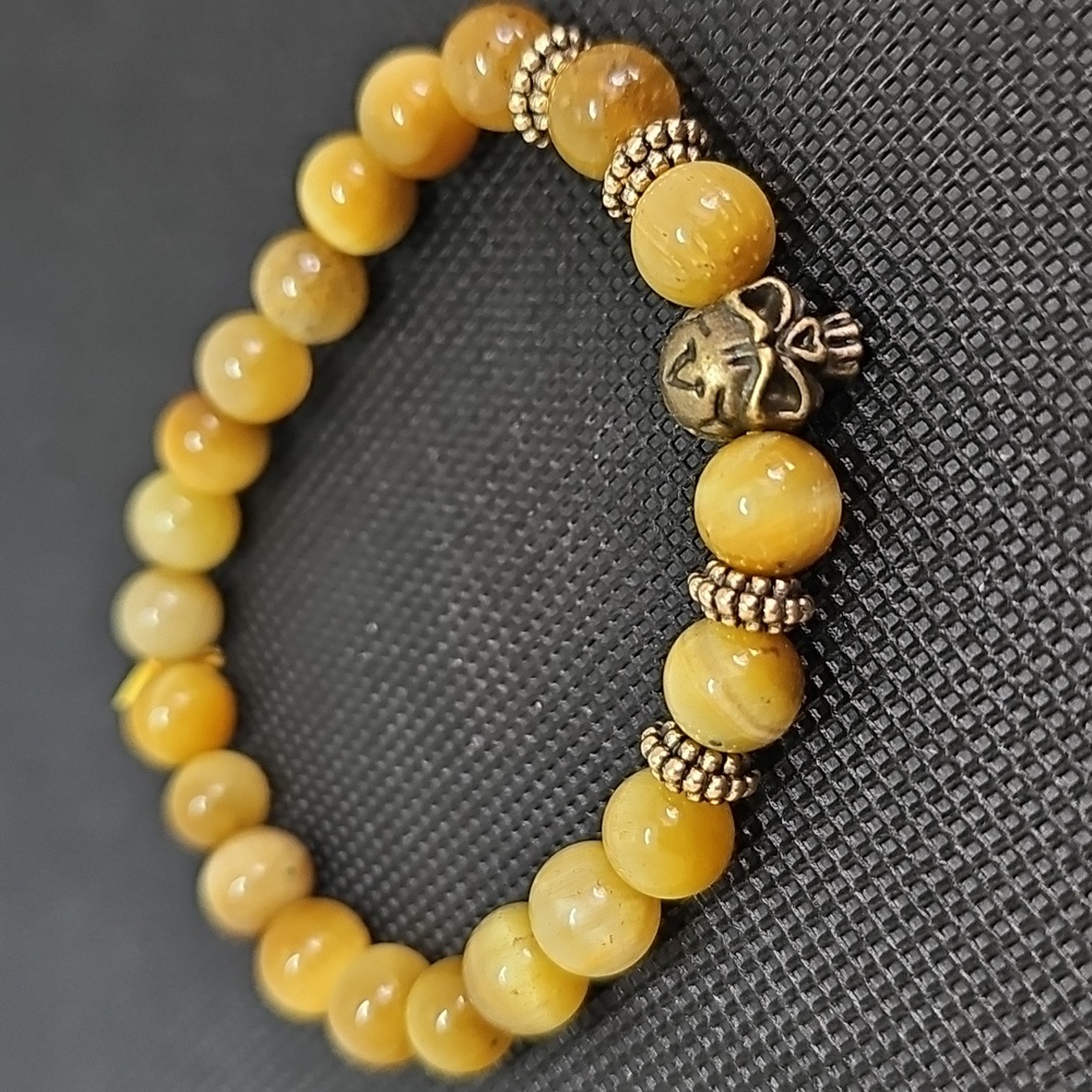 Genuine Yellow Tiger Eye Skull Bracelet for men. - Picture 1 of 1